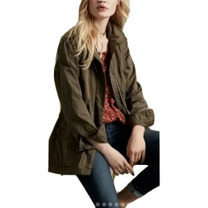 Hinge Fatigue Jacket Army Green Long Sleeve Military Vibe Coat Zip Utility Lined